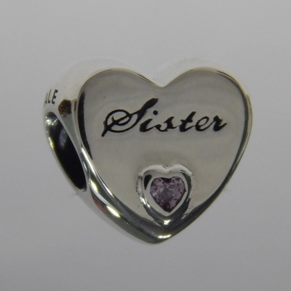 New Pandora S925 ALE Sterling Silver Love Sister Heart Pink CZ Charm